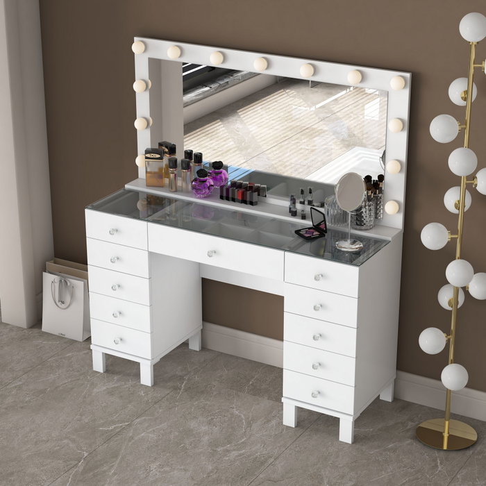 Hanah Home Mesa de Maquillaje Blanca con Espejo e Iluminación